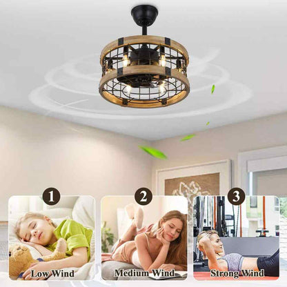 Bella Depot 18 in. Metal Black Caged Reversible Ceiling Fan w/ Lights and Remote