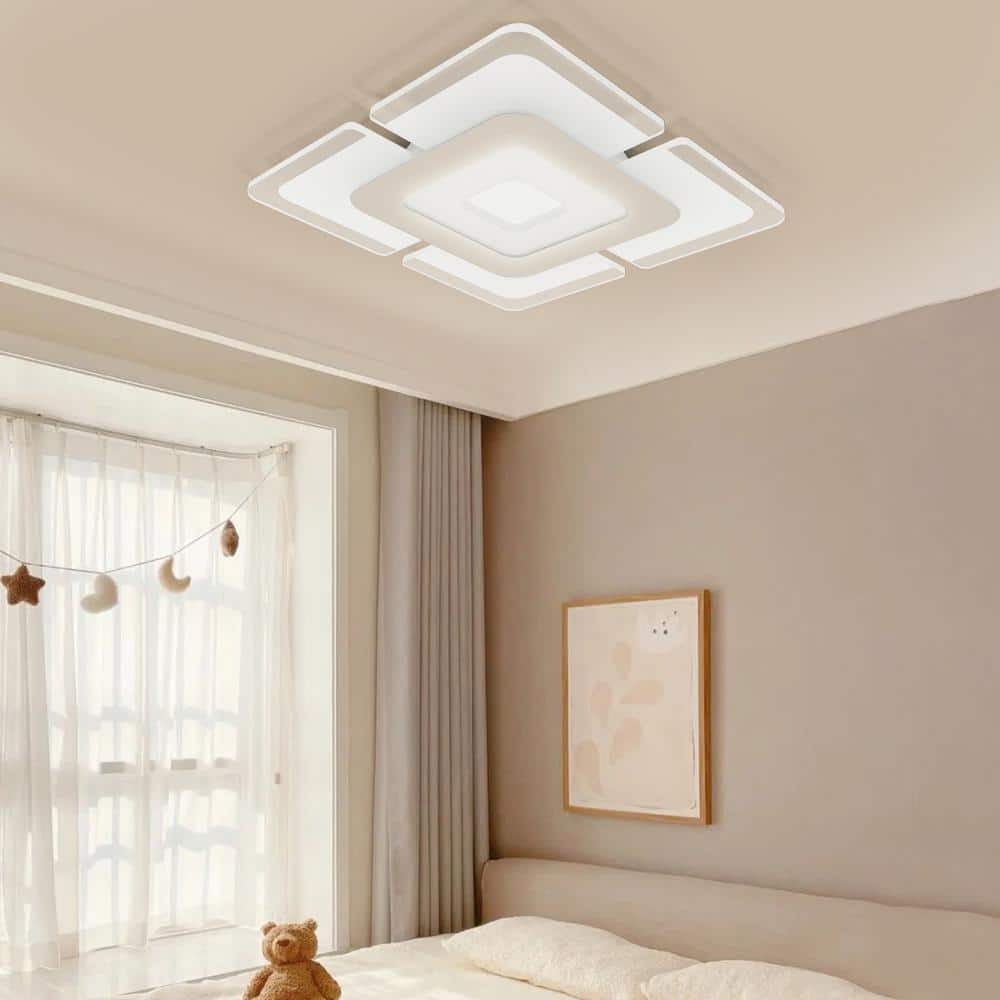 16.5" 1-Light White LED Semi-Flush Mount Indoor Minimalist Square Ceiling Light