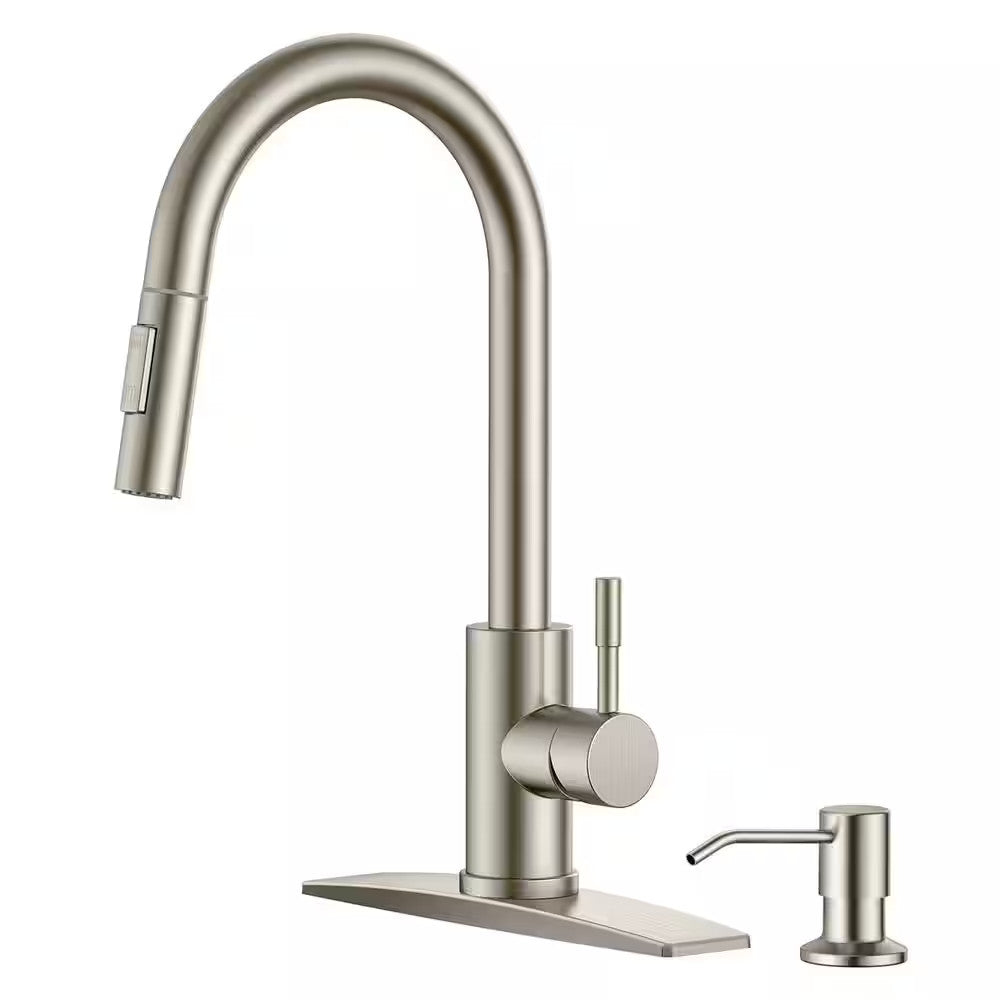 ANZA Pull Down Sprayer Kitchen Faucet Soap Dispenser, Deckplate, Brushed Nickel