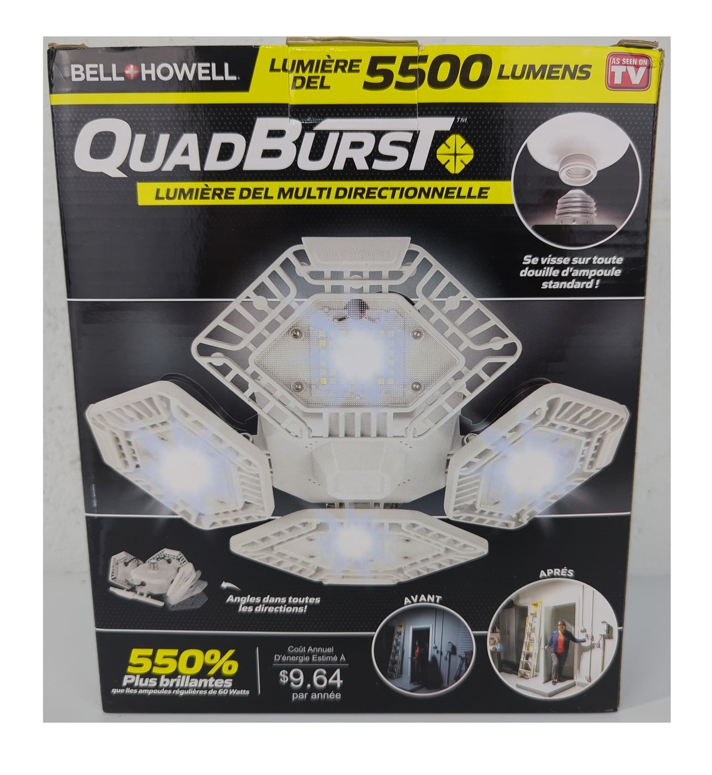 Bell+Howell Flush Mount Ceiling Garage Light 10.6" 192 High/4 Adjustable Head