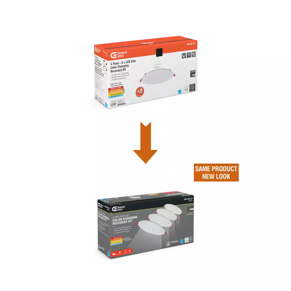 Commercial Electric Ultra Slim 6 in. Canless Recessed LED Kit, White, 4-Pack