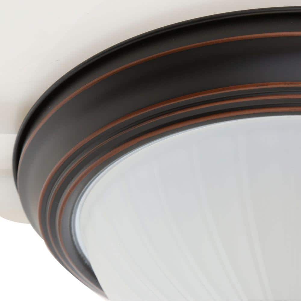 Commercial Electric 11 in. Oil-Rubbed Bronze Integr LED Flush, Frosted, 2-Pack