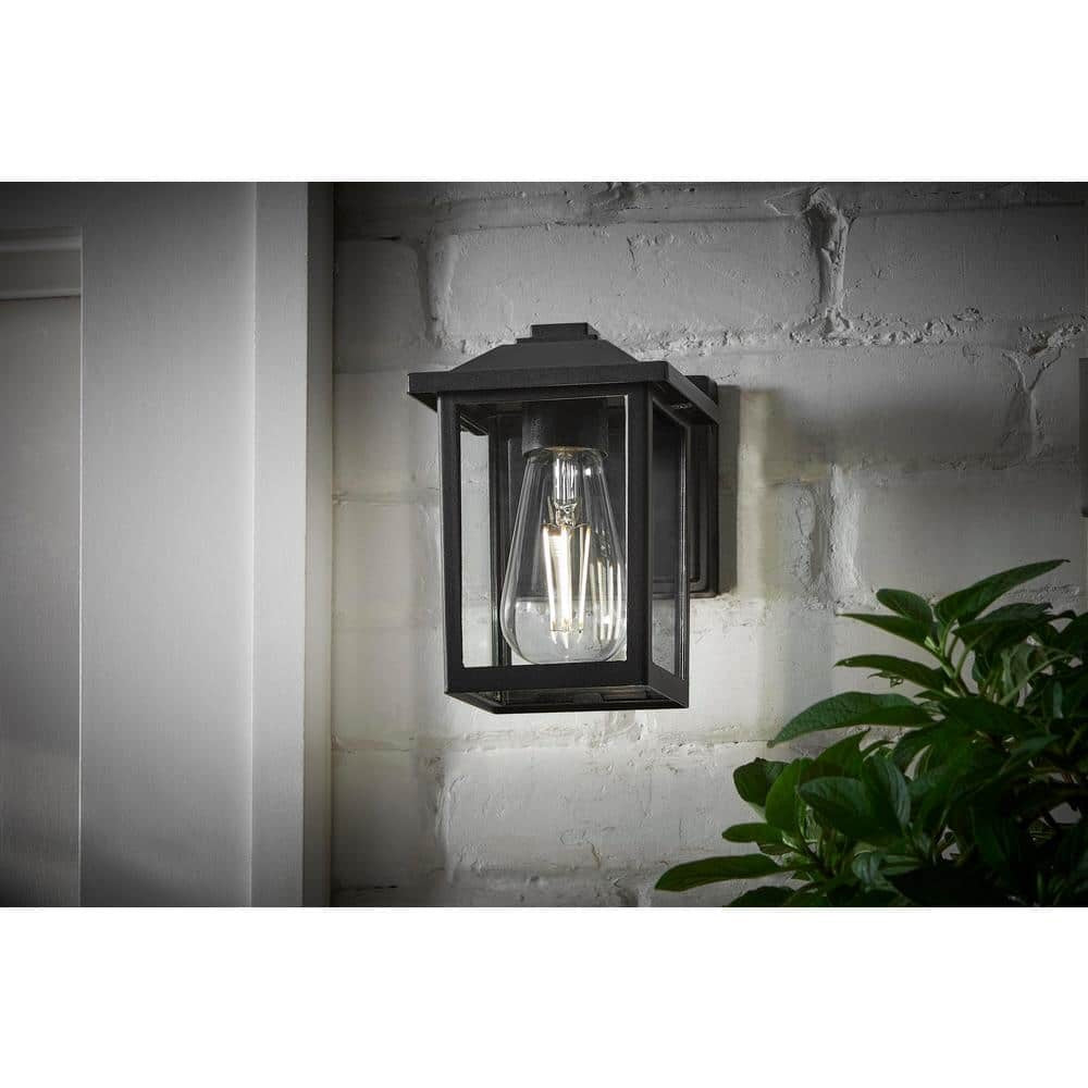 1-Light 7" Black Hardwired Classic Outdoor Wall Light Lantern Sconce Clear Glass