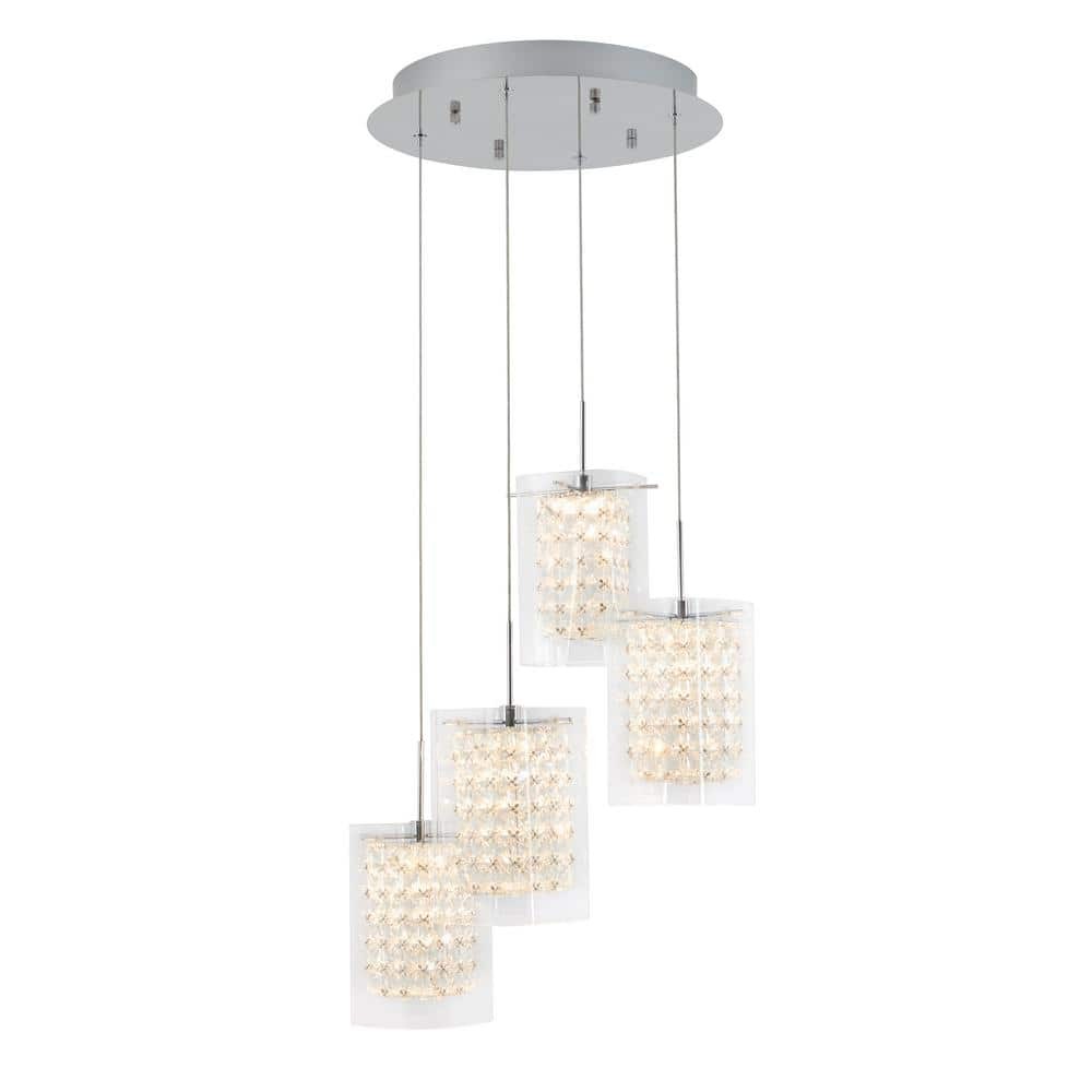 Artika Crystal Cube 4 Light Chrome Modern Integrated LED Pendant Light Fixture