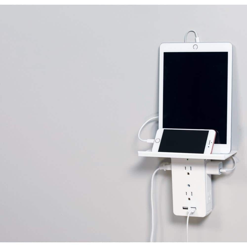 6-Outlet Cordless Wall Extender Shelf with 2 USB Ports and 1 USBC Adapter
