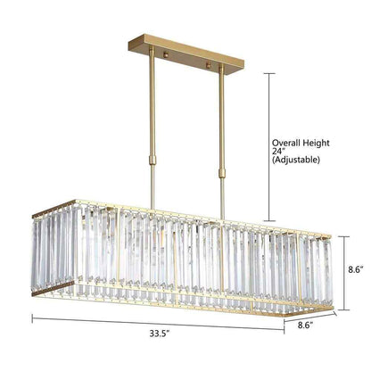 33.5 in. 4-Light Modern Gold Rectangular Chandelier w/ Transparent Crystal Shade