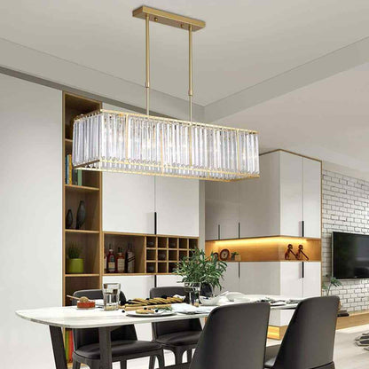 33.5 in. 4-Light Modern Gold Rectangular Chandelier w/ Transparent Crystal Shade