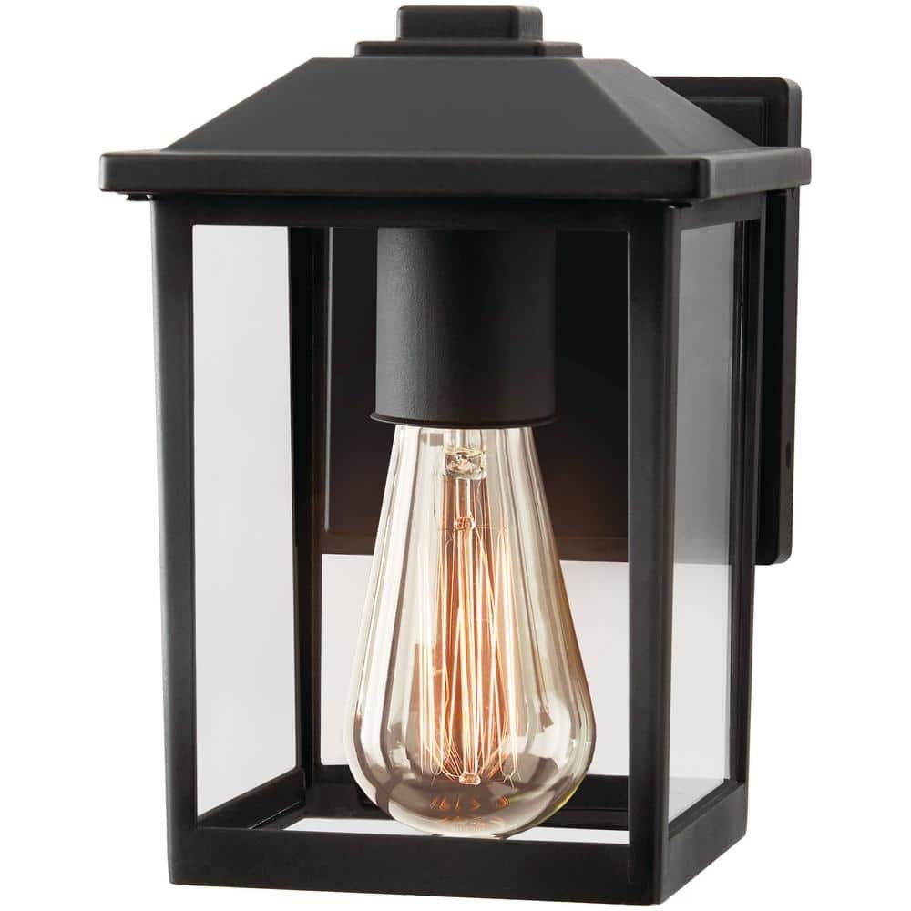 1-Light 7" Black Hardwired Classic Outdoor Wall Light Lantern Sconce Clear Glass
