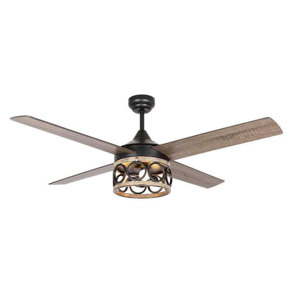 52 in. Industrial Matte Black Cage Ceiling Fan with Light Kit and Remote Control
