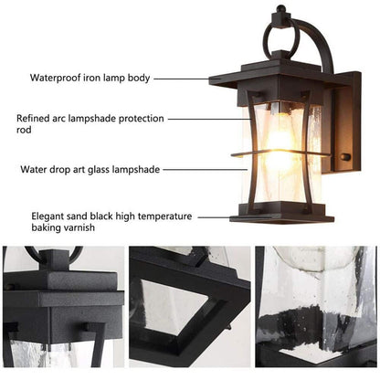 1-Light Black Waterproof Outdoor/Indoor Wall Sconce Glass Shade for Yards Garden