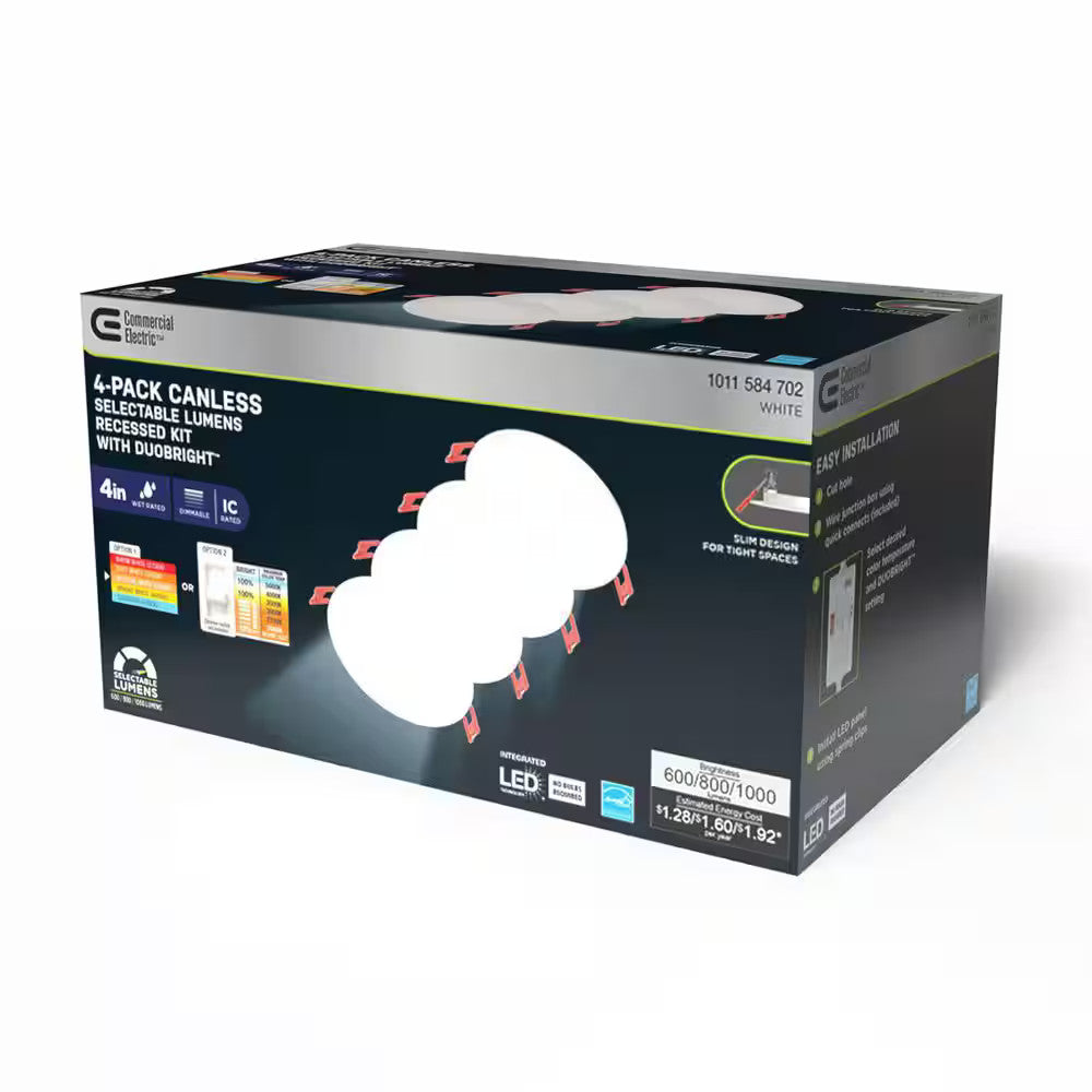 Commercial Electric 4" Canless Selectable Lumens  Color Recessed Lights 4 Pack
