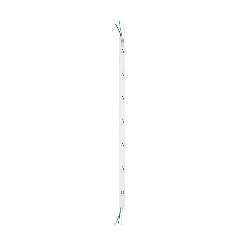 Commercial Electric Cordless 6-Outlet Power Strip with 2 USB-A Ports White