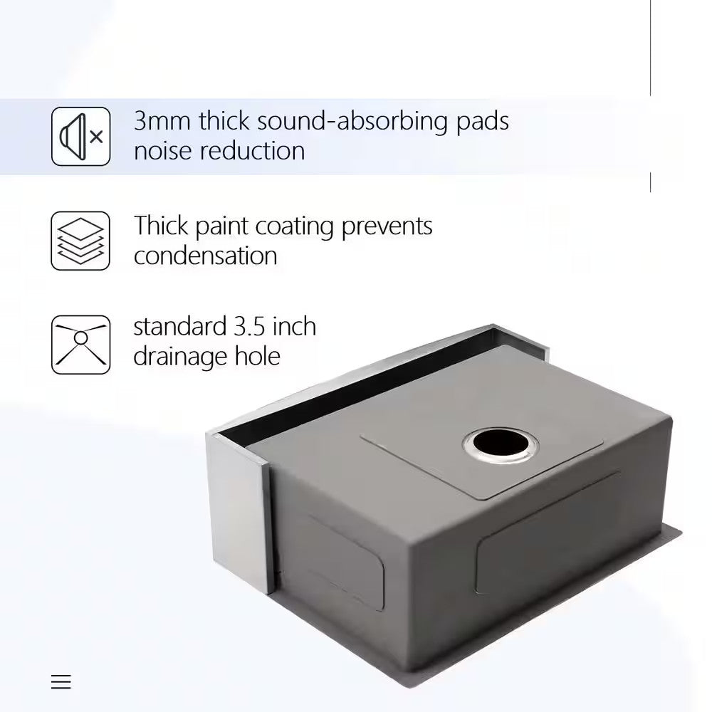 27" Single Bowl Stainless Steel Farmhouse Kitchen Sink, Bottom Grid and Strainer