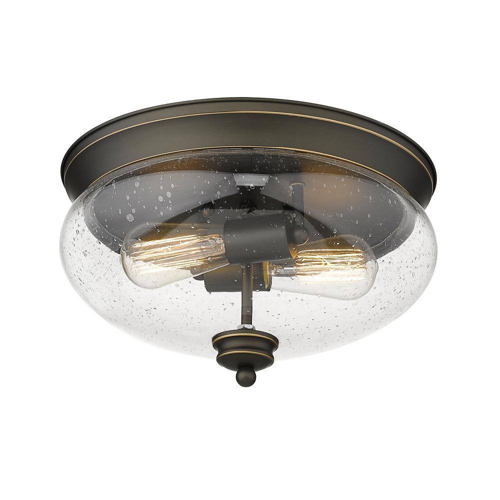 Annora 2-Light Olde Bronze Flush Mount Ceiling Light Fixture w/ Seeded Glass