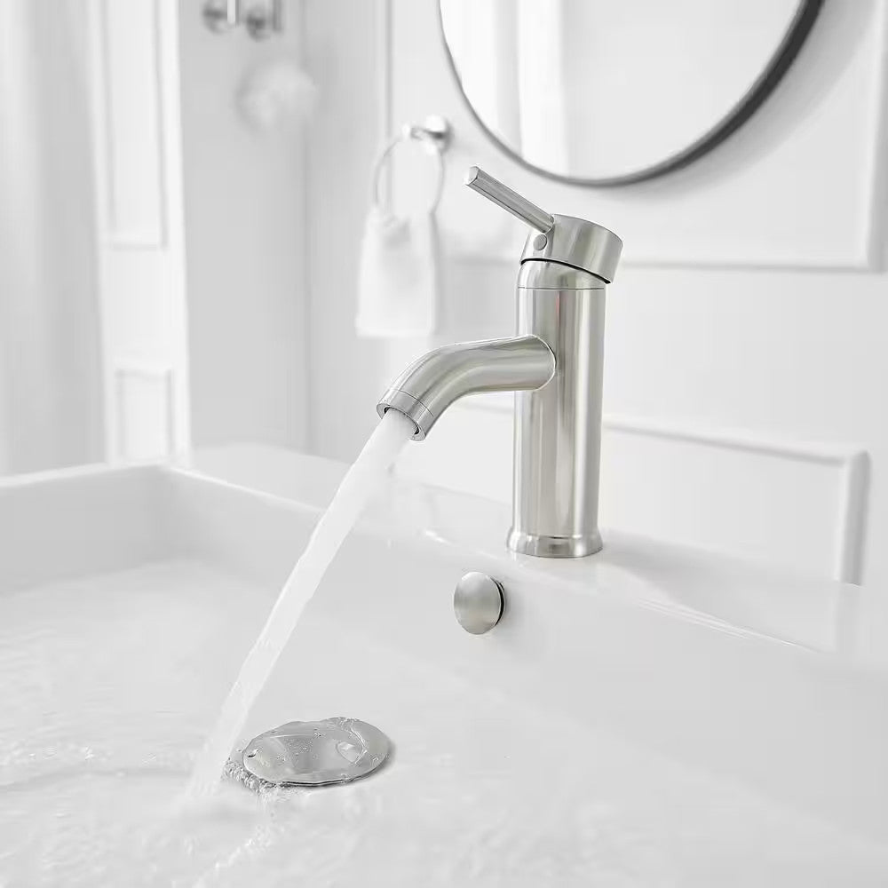 BWE Single Hole Single-Handle Bathroom Faucet w/Pop Up Drain in Brushed Nickel