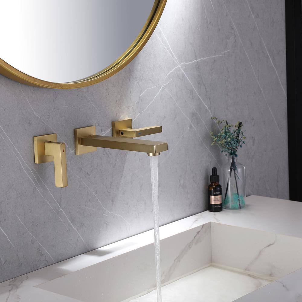 BWE Two-Handle Wall Mounted Bathroom Faucet in Brushed Gold