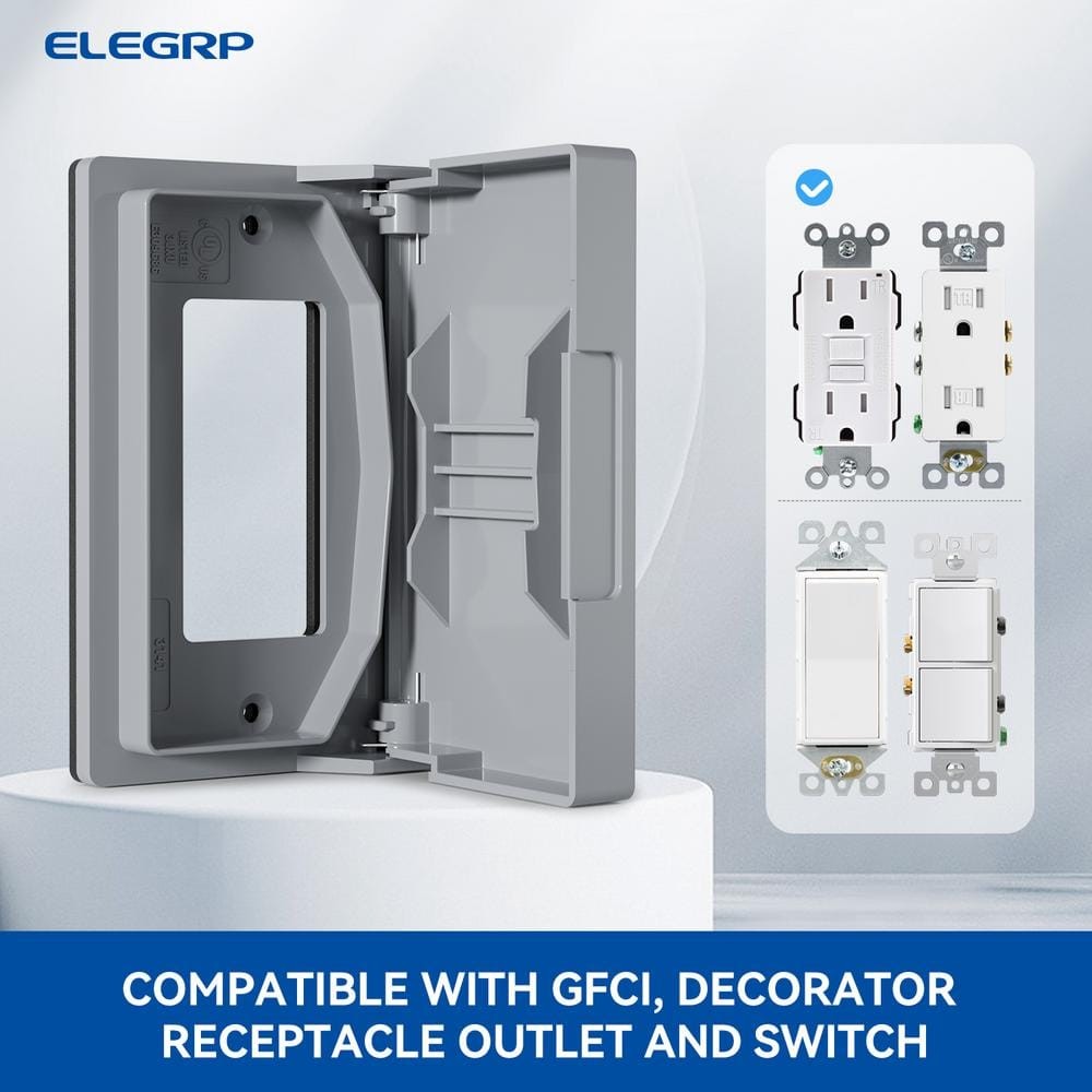 1-Gang Horizontal Decorator Weatherproof Wall Plate Cover, 5 PACK, Gray