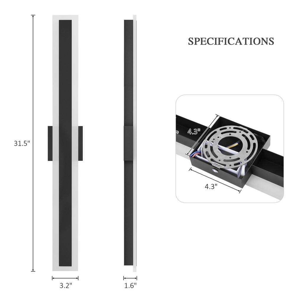 31.5 in. 1-Light Black Modern Linear Integrated LED Indoor/Outdoor Wall Sconce