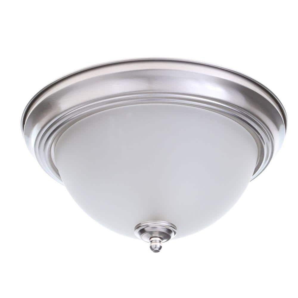 Commercial Electric 13 in. Brushed Nickel Flush Mount Frosted Glass Shade 2-Pack