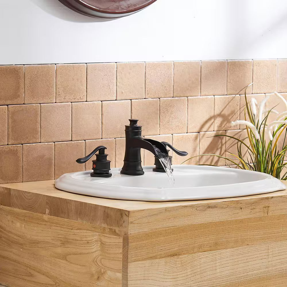 BWE A-96556-S-Black 8" Waterfall Widespread 2-Handle Bathroom Faucet + Pop Up BR