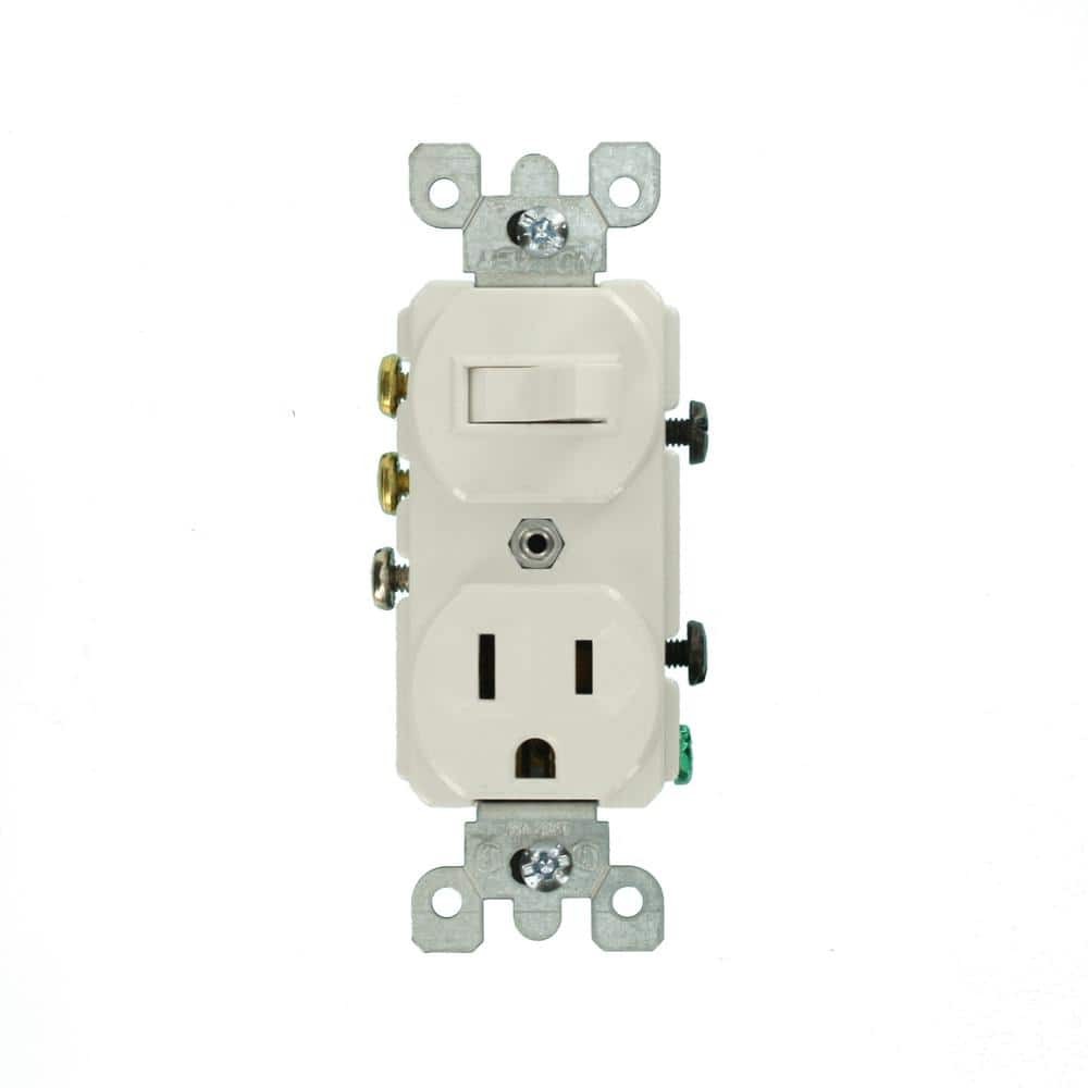 15 amp Leviton Commercial Combination 3-Way Toggle Switch and Receptacle, White