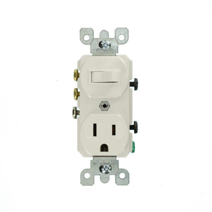15 amp Leviton Commercial Combination 3-Way Toggle Switch and Receptacle, White