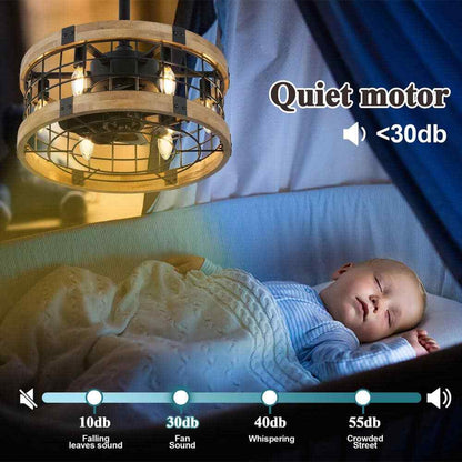 Bella Depot 18 in. Metal Black Caged Reversible Ceiling Fan w/ Lights and Remote