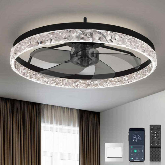 Ariskeen 20 in Black Crystal Ceiling w/ with Light & Remote Flush Mount Dimmable
