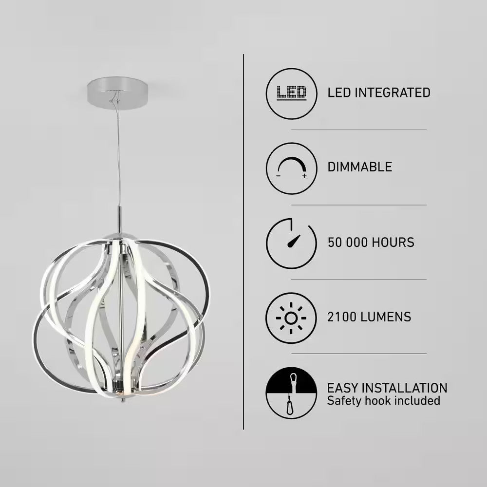 Artika Meridian 30-Watt 1 Light Chrome Modern Integrated LED Pendant Light Fixtu