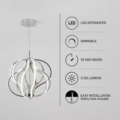 Artika Meridian 30-Watt 1 Light Chrome Modern Integrated LED Pendant Light Fixtu