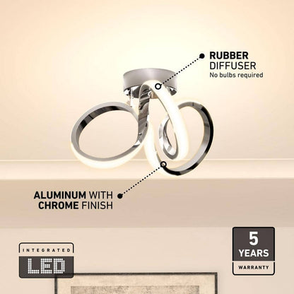 Artika Swirl 13 in. Modern Chrome LED Flush Mount Ceiling Light Fixture
