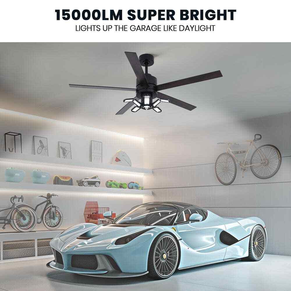 ANTOINE 56 in. Black Ceiling Fan with Dimmable LED Light & Remote  for Garage 