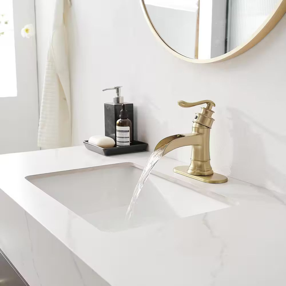 BWE Low-Arc Bathroom Faucet 2.26" Water-Saving Vanity Brushed Gold w/ Drain Kit