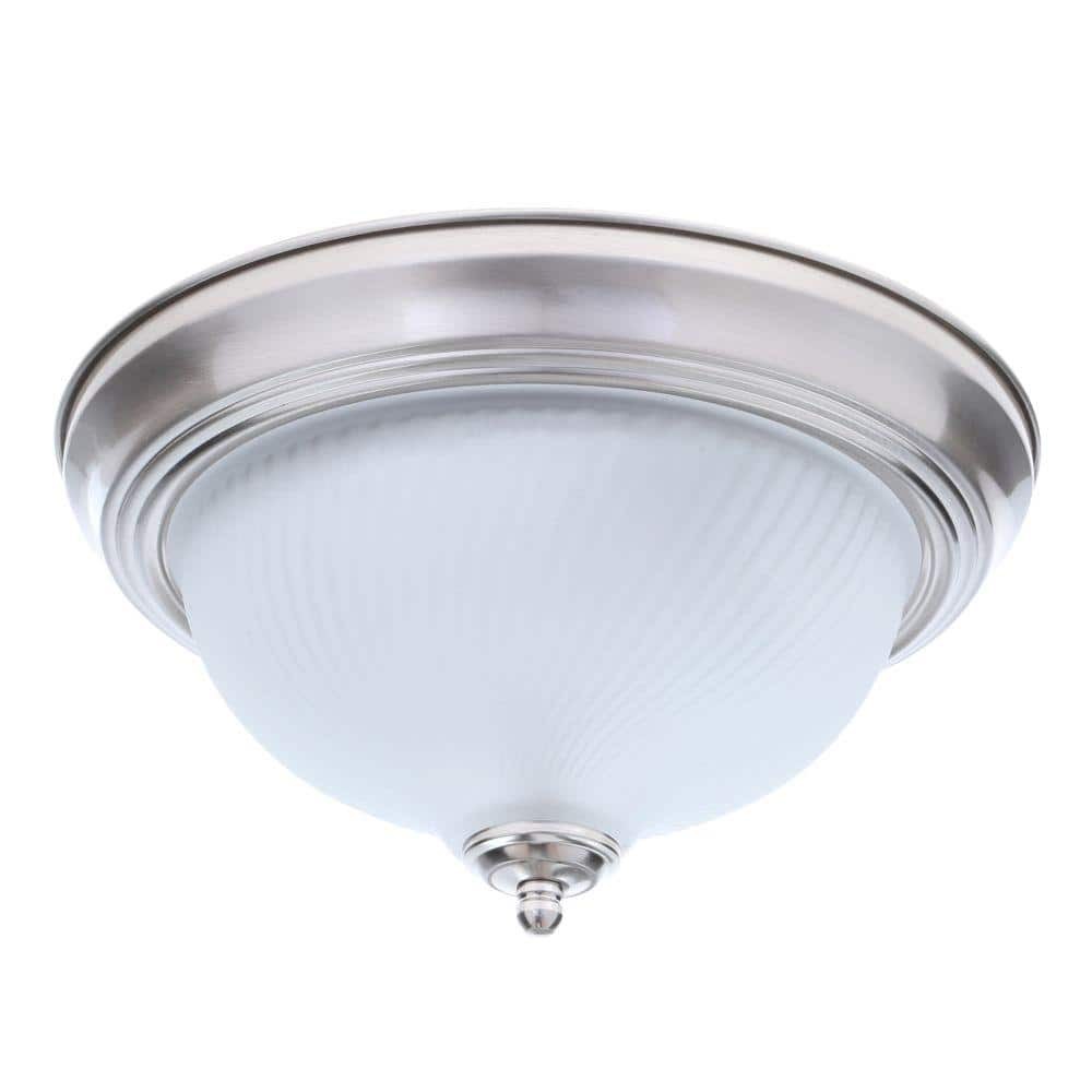 *2-PACK* Hampton Bay 11" 2-Light Brushed Nickel Flush Mount Frosted Glass Shade