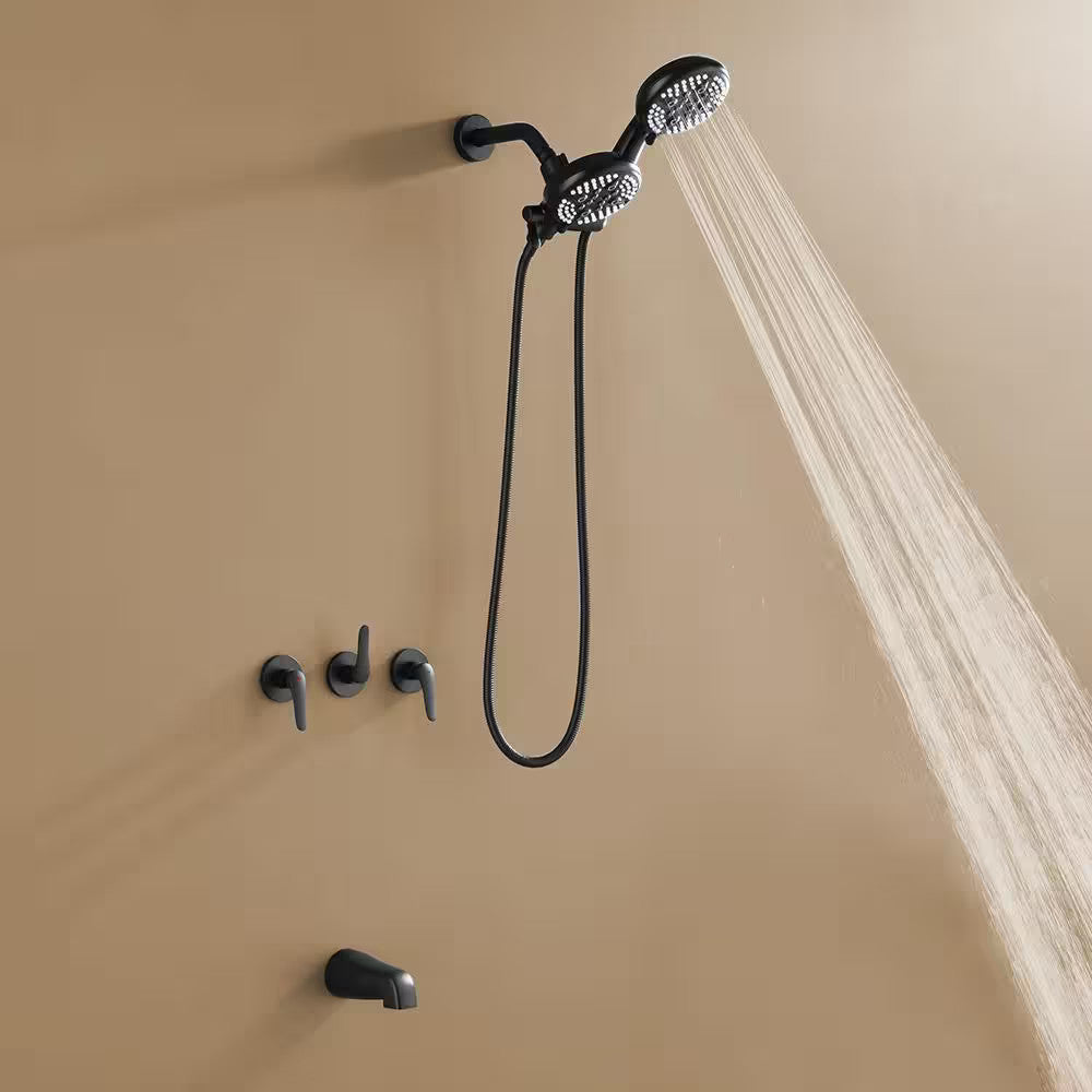 3-Handle Tub Shower Faucet Dual Head Shower 2.5 GPM  Matte Black, with Valve