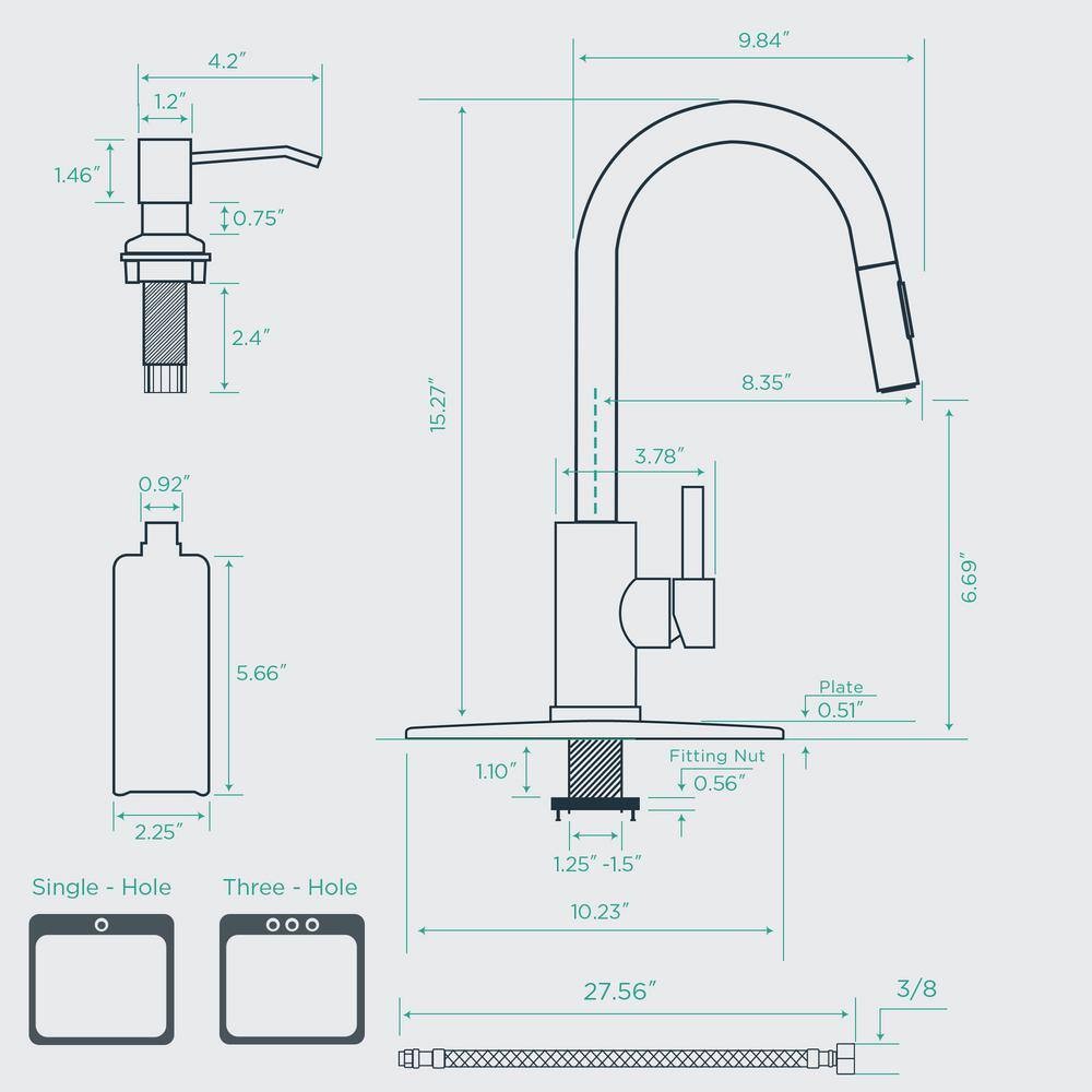 ANZA Pull Down Sprayer Kitchen Faucet Soap Dispenser, Deckplate, Brushed Nickel