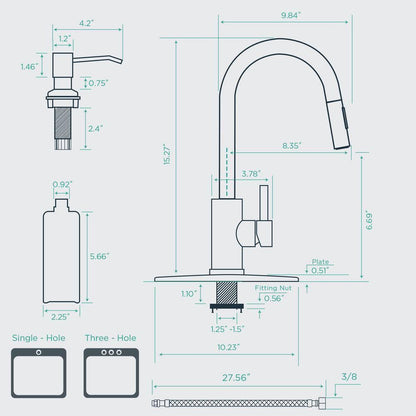 ANZA Pull Down Sprayer Kitchen Faucet Soap Dispenser, Deckplate, Brushed Nickel