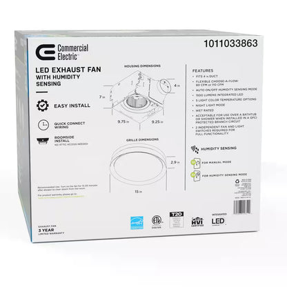80/110 CFM Ceiling Mount Room Side Installation Round Bathroom Exhaust Fan w/LED