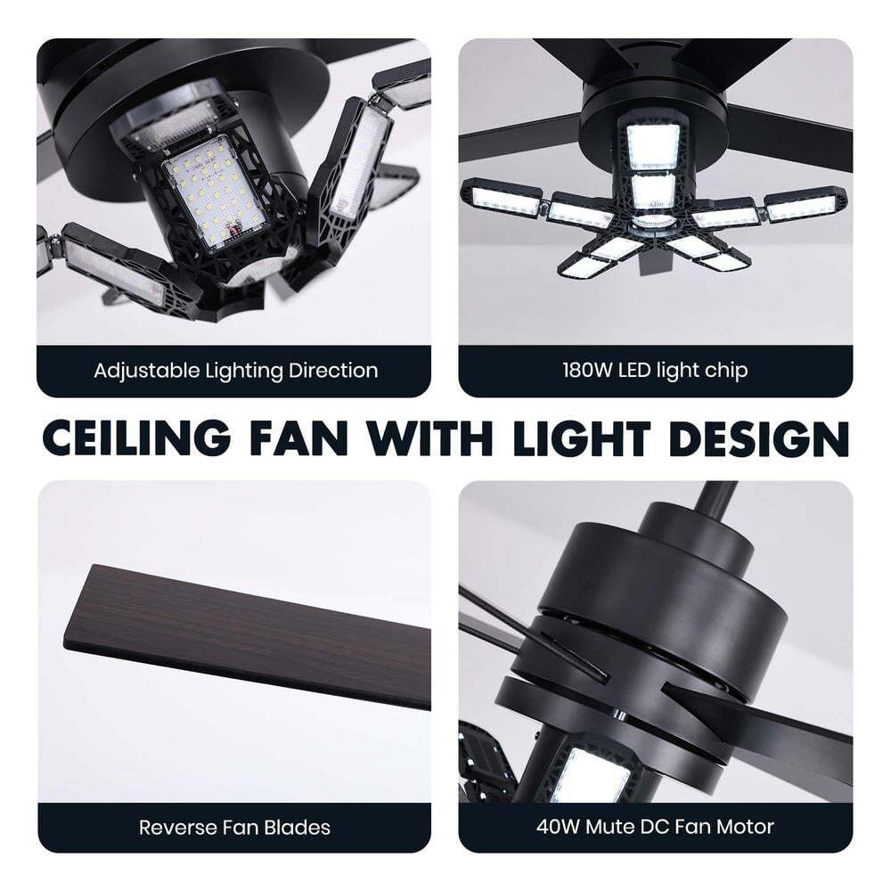 ANTOINE 56 in. Black Ceiling Fan with Dimmable LED Light & Remote  for Garage 
