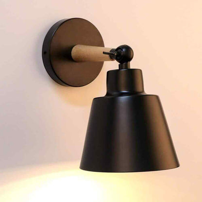 1-Light Black Wooden Handle Swing Arm Wall Lamp Hardwired Wall Sconce Adjustable