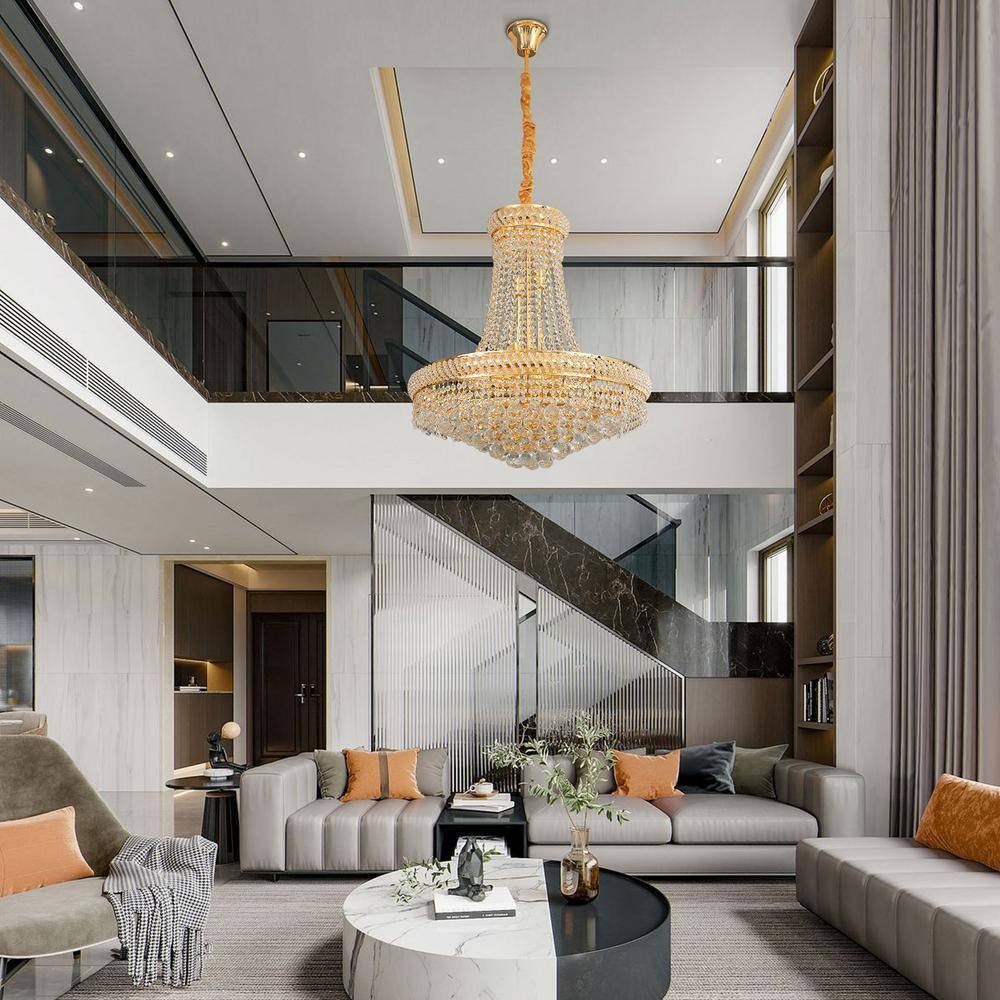 14-Light Golden France Empire Style Modern K9 Crystal Raindrop Chandelier Light