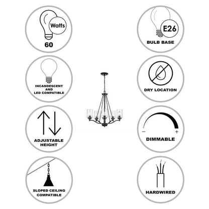 Bel Air Lighting Simi Black Chandelier Light Fixture w/ Seeded Glass Shades