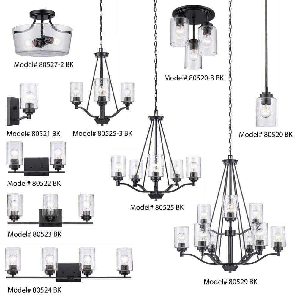 Bel Air Lighting Simi Black Chandelier Light Fixture w/ Seeded Glass Shades