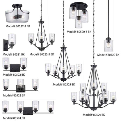 Bel Air Lighting Simi Black Chandelier Light Fixture w/ Seeded Glass Shades