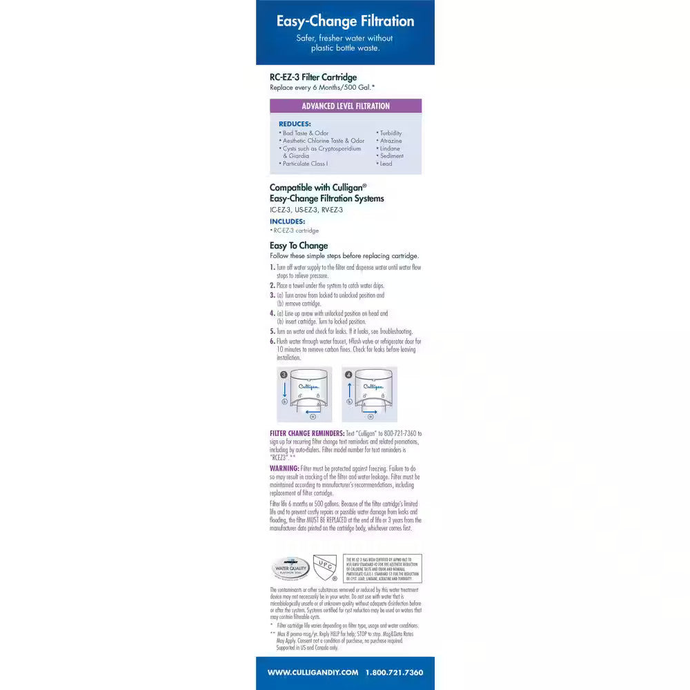 Culligan EZ-Change Replacement Advanced Filtration Water Filter Cartridge