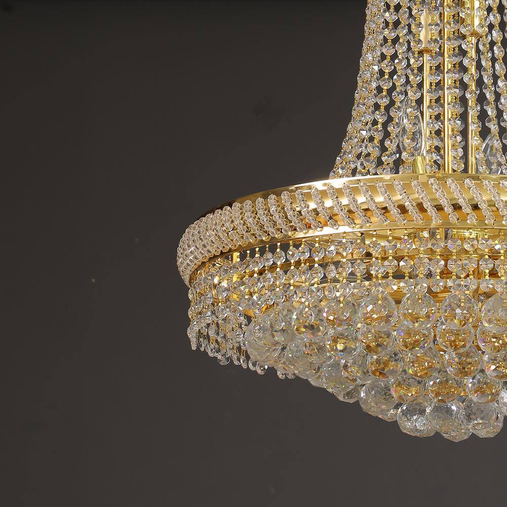 14-Light Golden France Empire Style Modern K9 Crystal Raindrop Chandelier Light