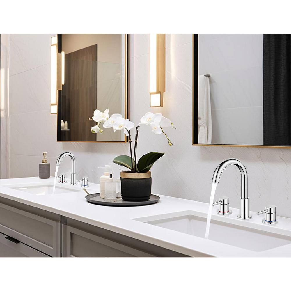 8" Widespread High Arc Bathroom Faucet 360-Degree Swivel Spout, Polished Chrome