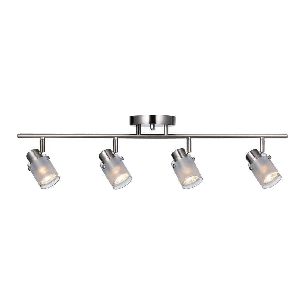 Bel Air Lighting 29" 4-Light Brushed Nickel Track Light Frosted Glass Shades