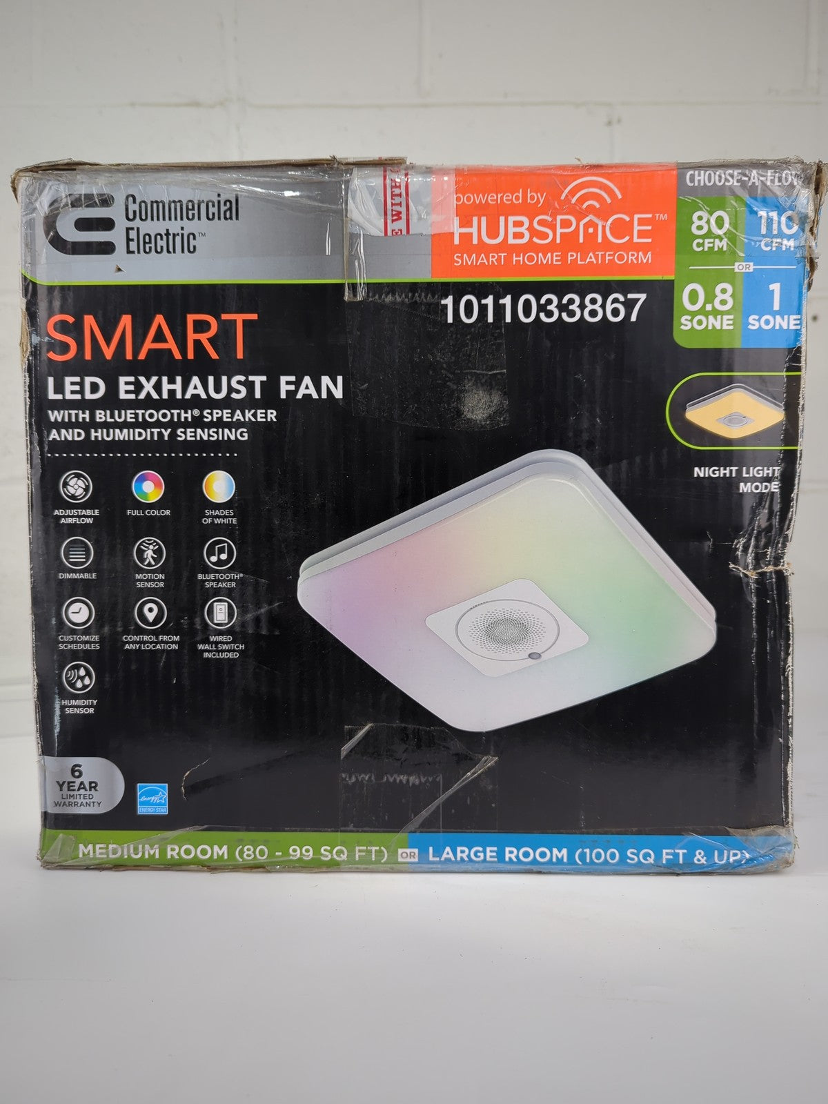 Commercial Electric 80/110 CFM Ceiling Smart Exhaust Fan, *Needs Screws*