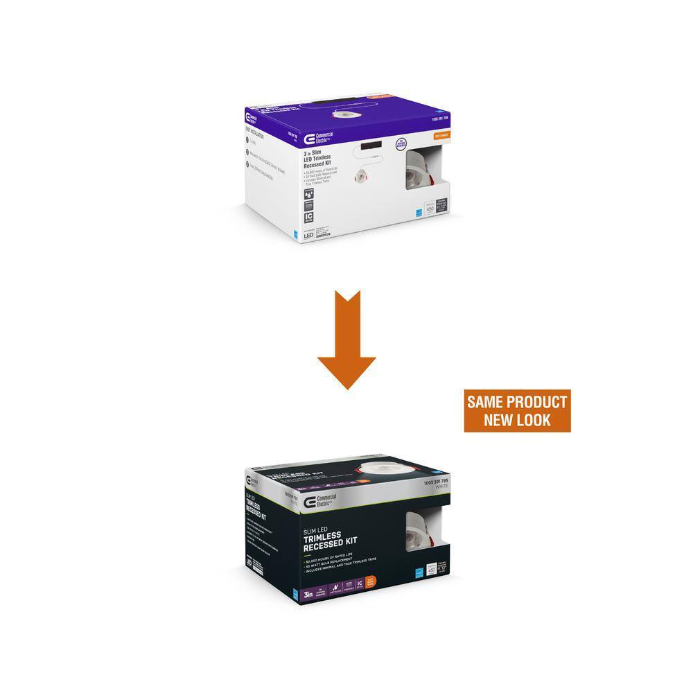 Commercial Electric 3 in. White LED Integrated Trimless Recessed Lighting Kit